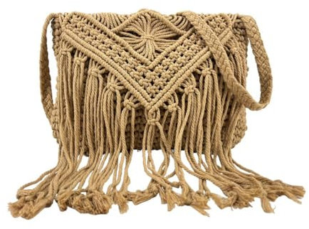 MODELISA - Bolso Bandolera Rafia Flecos Con Solapa Hombro Estilo Casual Mujer (Camel)