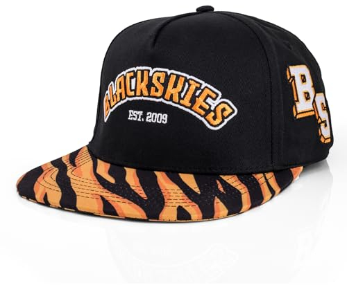 Blackskies® Beast Mode Snapback Cap | Damen Herren Baseball Mütze Kappe Basecap Schwarz Orange Tiger Katze Savanne