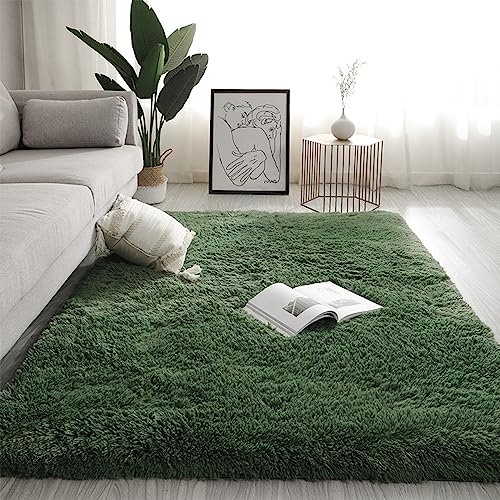 Swsen Teppich Wohnzimmer Super Weich - Shaggy Teppiche Flauschig Anti-Rutsch Unterseite - Moderner Carpet Waschbar Langflor Hochflor Teppiche 120 x 180CM, Dunkelgrün
