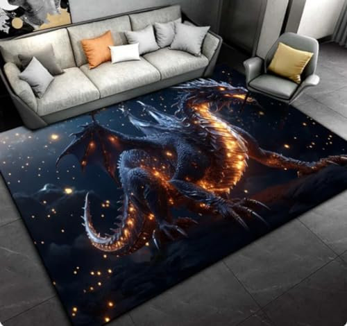 KIESEY Cartoon-Drachen-Teppich, Teppich für Wohnzimmer, Schlafzimmer, Dekoration, Küche, Badezimmer, rutschfeste Bodenmatte 200x300cm