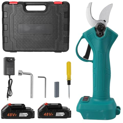 Podadora eléctrica 48 V, diámetro de corte 30 mm, 2 baterías 9000 mAh podadora, sastre de árboles frutales, adecuado para jardines, ramas (2 baterías.1 cargador)