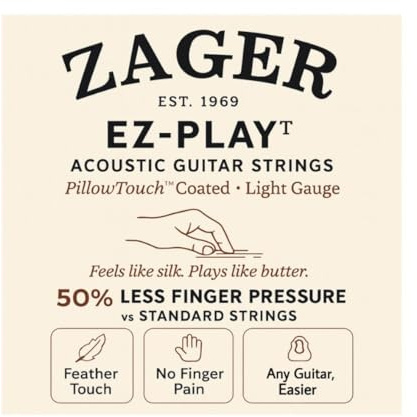 Zager Easy Play Acoustic Guitar Strings – Fits Martin, Taylor, Yamaha, Fender & Gibson Guitars – Easy on Fingers, Anti-Rust, Warm Rich Tone