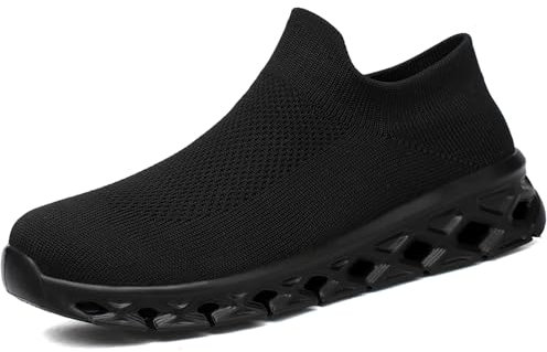 FLARUT Slip-On Sneakers Herren Damen Sportschuhe Laufschuhe Fitness Jogging Leichtgewichts Walkingschuhe Turnschuhe Atmungsaktiv Freizeitschuhe Straßenlaufschuhe(Reines Schwarz,37)