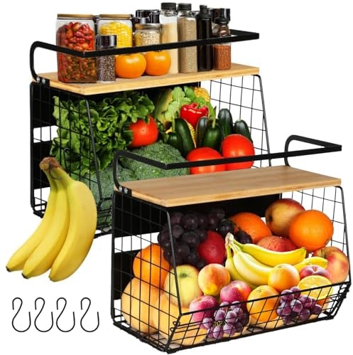 OMISHINE Set de 2 Magnetica Fruteros de Cocina & Organizador Especias 2 en1 Organizador Verduras - Sin Taladrar- Organizador de Frutas y Verduras for Almacenamiento Cocina, Accesorios Barbacoa