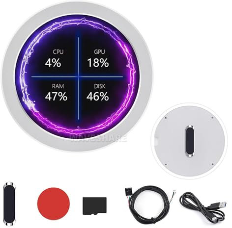 Monitor USB de 2,1 pulgadas, pantalla LCD AIO, CPU/GPU Cooler Screen 480 × 480, pantalla redonda con función de análisis de espectro musical, función para PC interior, pantalla ambiental RGB, interfaz