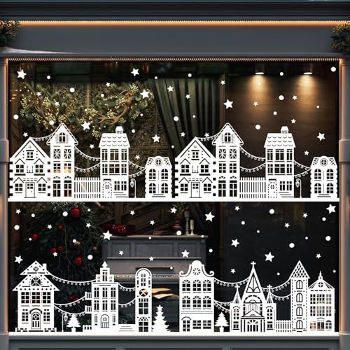 JOISHOP 10 Sheets Christmas Window Stickers, Christmas Window Clings Decals Xmas Double-Side Reusable Window Clings Decorations for Christmas Window Indoor Party Decorations