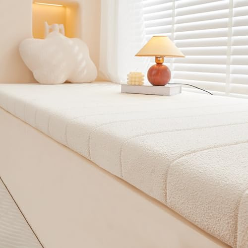 Bankauflage 100x40,6cm Dicke Teddyfleece Rutschfeste Sitzkissen Bank mit Reißverschluss,Waschbar Sitzauflage Bank Sitzpolster Bankkissen für Fensterbank Innen Schuhwechselhocker Gartenbank,Weiß