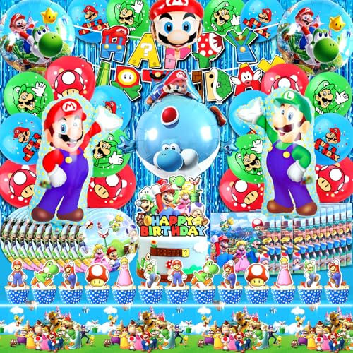 82 Pièces Mari Ballons Décoration Anniversaire, Mari Vaisselle de Fête, Super Mari Décoration Anniversaire, Super Mari Décoration Anniversaire Fille Garçon, Mari Décoration Thème Vaisselle Fête