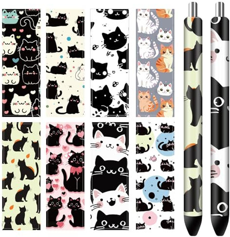 craspire 80 Stück UV DTF Stift Transfer Aufkleber wasserdichte Stiftaufkleber Aus Beschichtetem Papier 8 Stile Cartoon Katze Tier Für Personalisierte Bleistift Stifteklasse DIY Basteln Kreative