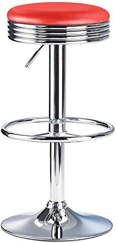 Retro American Diner Barhocker, klassischer roter Vintage-Stil, Sitz für Küche oder Bartheke, Metallrahmen mit Fußstütze, ideal für den privaten oder gewerblichen Gebrauch.