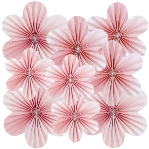 Easy Joy 9 Stück Rosa Deko-Papierblumen,Papierfächer Party Deko,Zimmer Deko Aesthetic,Papierblumen zum Aufhängen für Geburtstagsdeko Rosa,Mädchen,Hochzeit,Tea Party,Classroom,Baby Shower