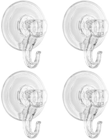 Suction Hooks, Reusable Sucker Hooks Powerful Push and Lock Vacuum Suction Cup Hooks for Bathroom Kitchen Window Front Door Hanging Xmas Wreath (Transparent, 4 Packs)