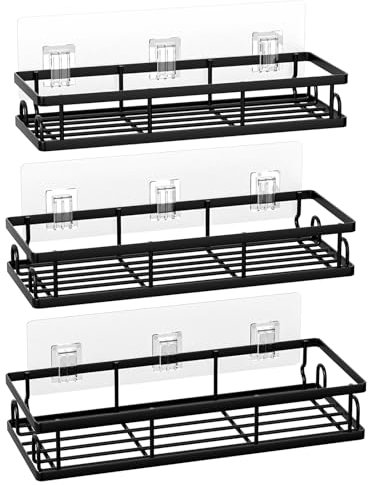 UUlioyer Estanteria Baño, Resistente al Agua y al Oxido, Estanteria Ducha sin Taladro, Organizador Baño para Champú y Gel de Baño, (Negro- 3 Piezas)
