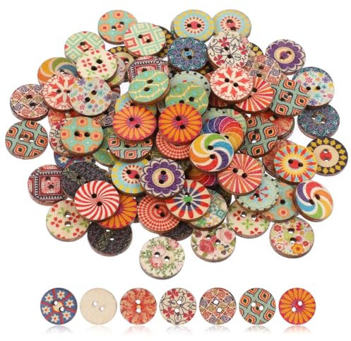SGERUFZ 100 Boutons en Bois Vintage Boutons Bois pour Couture et Bricolage Boutons Rétro en Résine Boutons à Coudre Boutons Fleuris en Bois DIY (15 mm) (Multicolore)