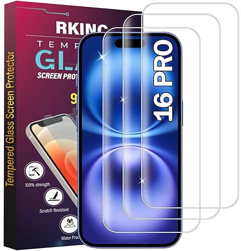 RKINC 3 Stück, Panzerglas Schutz Glas für iPhone 16 Pro, Panzer HD Displayschutzfolie, 0,33 mm kratzfest, blasenfrei, splitterfrei, lebenslangeGarantie