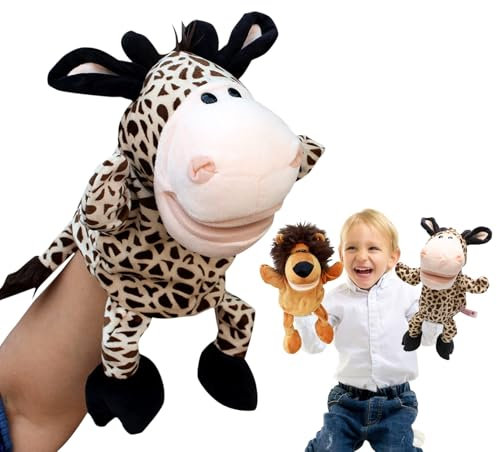 Yuragim Handpuppen für Kinder, Tier Handpuppen Spielzeug für Kinder, Plüschtiere Kinderhandpuppen mit Beweglicher Offener Mund für Geschichtenerzählen Unterricht Vorschule Geburtstagsgeschenke Giraffe