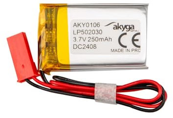 3.7V 250mAh Batterie Akku LP502030 Lithium Polymer Akyga AKY0106 Li-Po Akku PCM JST 2-Polig Anschluss 2,54 15cm