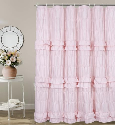 Duschvorhang mit Rüschen, Shabby-Chic-Stil, Vintage-Badezimmervorhänge, viktorianisch, mädchenhaft, niedlich, ästhetisch, Boho, Bauernhaus, französisches Landhaus, Spitzendekoration, extra lang, 183 x