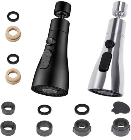 Keboyoe 2 Pièces 360° Pivotant Aérateurs de Robinet avec 3 Modes Douchette Mousseur Robinet Economie Eau Adaptateur Economiseur D'eau Embout Robinet Cuisine Pour Éviers de Cuisine Salle de Bain lavabo