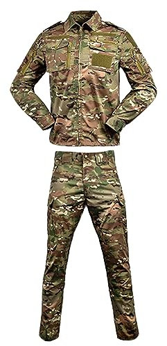 Generisch Tarnanzug Herren Tactical Camouflage Uniformen 2 Stück Sets Militär Combat Frosch Langarmhemd Anzug Armee Jagd Hosen Zweiteiler Tarnmuster Bekleidung Camo Jagdbekleidung Outfit