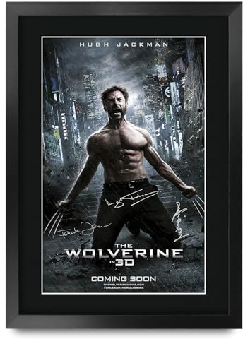 HWC Trading The Wolverine Hugh Jackman Geschenke Geduckter Poster Signiertes Autogramm Foto für Fans von Film Memorabilien - A3 Gerahmt