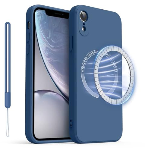 Meliya Coque Compatible avec iPhone XR, Étui en Silicone avec Doublure en Microfibre Souple, Conception Spéciale de Bord Droit, 6.5 (A-Mag_Safe-Marine Bleu)