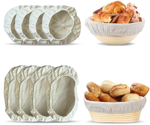 Piacolnic 8 Pack Bread Proofing Basket Cloth Liner, 10 Inch Banneton Proofing Basket Round Oval Breads Basket Liner, Bread Proofing Cover for Sourdough Bowl Bakery Making