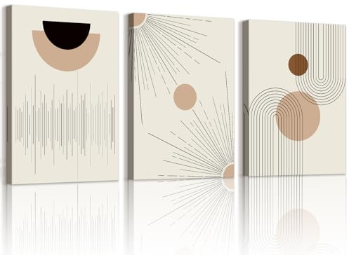 WENGTIAO 3 stycken Canvastryck Boho Abstrakt Geometrisk Inramade Linjer, Canvas Målning Beige Brun och Svart Neutral Målning Moderna Bilder Vardagsrum Sovrum Väggdekorationer 30x40cmx3