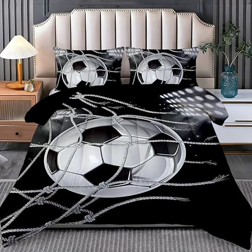 Bedding Bettdecke, Fußball Druck Mikrofaser Ganzjahresdecke (G, 135x200cm) | Warme 4 Jahreszeiten Bettdecke, ohne Bezug Waschbar Schlafdecke mit 2 Kissenbezug 80x80cm