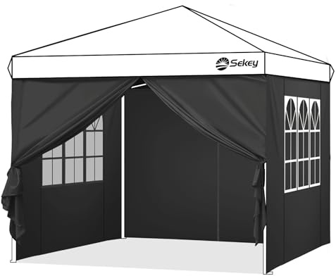 Sekey 4PCS Pavillon Seitenteile 3x3 Seitenwände für Pavillon 3x6 | 4 Seitenwände, 210D Oxford-Gewebe, wasserdicht, winterfest, schnelle & einfache Befestigung, UV-Schutz 50+, Schwarz