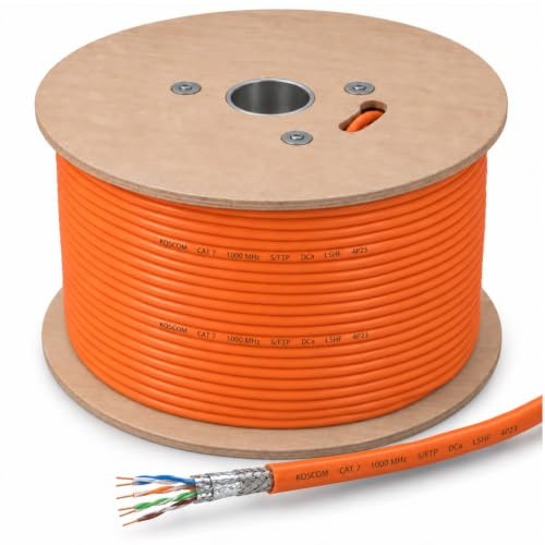 CAT7 Simplex Netzwerkkabel 500m | 1000MHz 4x2xAWG23 | PoE PoE+ LAN KABEL | Ethernetkabel EuroClass: Dca-s1a, d1, a1 | LAN Kabel verlegefreundlich durch besonderen Kabelmantel | mit Meteraufdruck