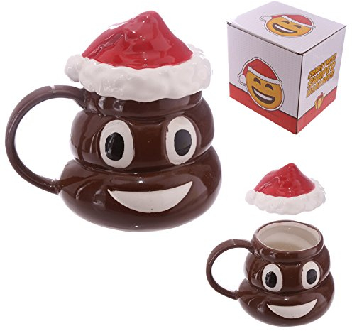 fantaisie Cadeau emoji Icon Livré dans une boîte à café en céramique Mug Tasse de Noël X-mas Smiley Poo déjections canines Sandwich au Caca Chapeau de Père Noël Couvercle par Consumerproducts-uk