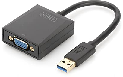DIGITUS Adaptador de gráficos USB 3.0, USB A a VGA, Full HD, 1920x1080 píxeles, plástico, negro