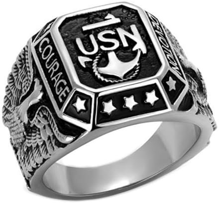 BOBIJOO JEWELRY - Bague Chevalière Homme USN Navy Emblème Militaire Armée Courage Dévotion Acier 316L - 19,1 (9 US)