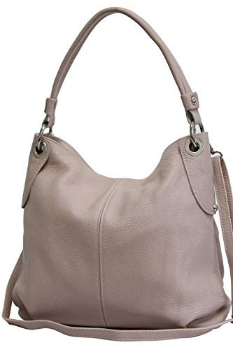 AMBRA Moda Damen echt Ledertasche Handtasche Schultertasche Beutel Shopper Umhängtasche GL012 (Altrosa)
