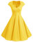 Bbonlinedress Vestido Fiesta Mujer Retro Años 50 Vintage de Cóctel Invierno para Invitada Boda Comunion Dama de Honor Cuello V Manga Corta Yellow XS