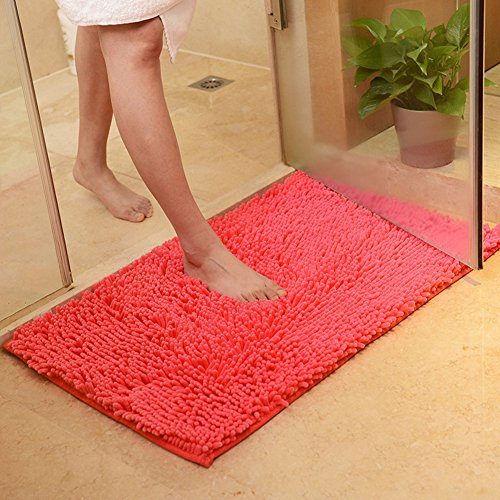 DOTBUY Bad-Teppiche, Chenille Anti-Rutsch-Bequeme Super saugfähiger weicher Duschteppich Dusche Teppich Badematte Bad Teppich (60 * 90cm, Orange Rot)