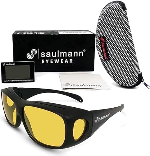 Saulmann® Polarisierte Unisex Überzieh Blendschutzbrille - Kontrast Outdoor- & Nacht Fahrbrille mit UV-Schutz gegen blendendes Licht und Antireflexbeschichtung - SM5775