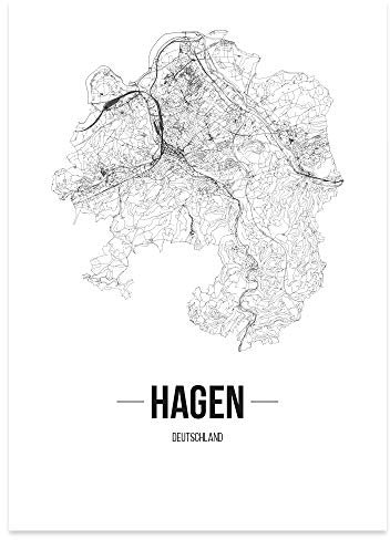 JUNIWORDS Stadtposter - Wähle Deine Stadt - Hagen - 40 x 60 cm Poster - Schrift B - Weiß