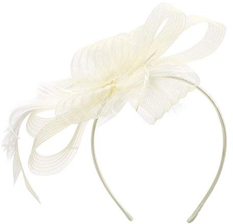 Ladies Retro Elegant Flower Hair Fascinator Hat Feather Mesh Net Veil Wedding Hats Vintage Hair Accessories Women Headwear with Headband and Clip for Cocktail Tea Party