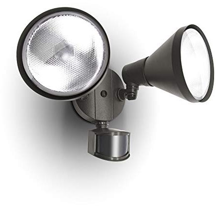 LUTEC 6211BZ-PIR23A Projecteur halogène à double tête avec détecteur de mouvement pour extérieur, étanche, applique murale de sécurité extérieure pour terrasse, jardin, cour, bronze