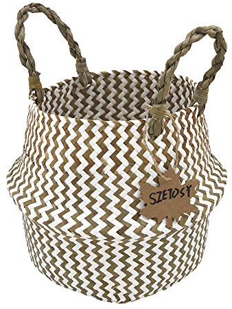 SZETOSY, cesto in vimini naturale, con manico, portaoggetti, per giocattoli, biancheria, piante, Style#2, 27CMx24CM