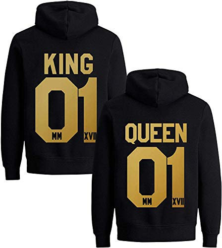 Couples Shop King Queen Hoodie Pullover - 1 Stück King Herren Gold-Schwarz 3XL