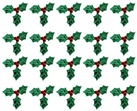 HEALLILY 100pcs Christmas Holly Berry Leaves Iron on Patches Embroidered Applique Sew On Patches for Xmas Costume Confetti Decoration 5cm