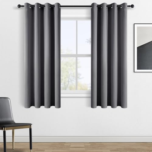 Gardinen Grau Blickdichte Vorhänge Mit Ösen Verdunklungsvorhänge Kurz Curtains for Living Room Sonnenschutz Outdoor Vorhang Balkontür 2er Set H 145 x B 140 cm