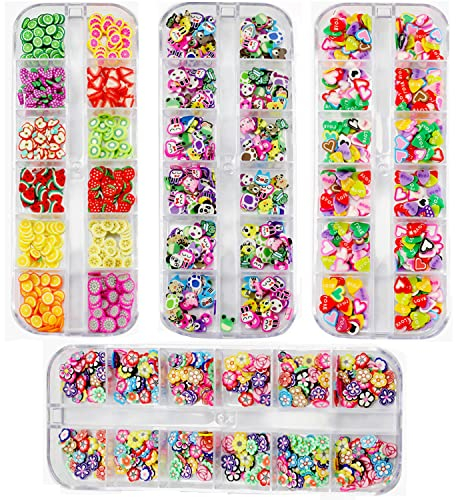 4 Set Nagel Obst Scheiben, Basicon Niedliche Obst Polymer Scheiben Obst Scheibe Nail Nagel 3D Obstscheibe Nail Art Slice für DIY Liefert Maniküre Dekoration Schleim Zubehör Nageldekorationen, 4 Stile