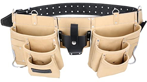TOUGH MASTER Leather Work Belt Pouch 12 Pocket Suede DIY Belt, Multi Pocket Storage Organiser, Hammer Loop, Tape Pocket Heavy Duty Tool Belt for Builders