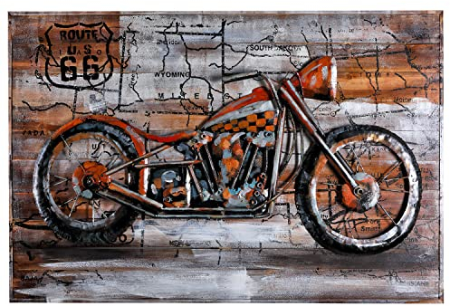 H4L Wandbild 3D Motorrad 120x80cm Metallbild Retro Relief Motiv Unikat Route 66 Bike handgefertigt