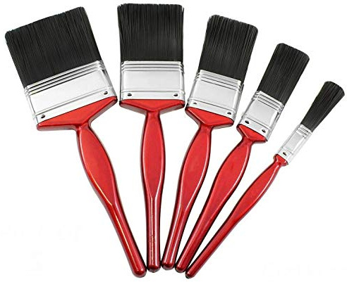 Pack of 5 Paint Brushes - Decorating Set, Multipurpose Synthetic Bristles, Ideal for DIY, Walls, Ceilings, Woodwork and Metal, 50mm, 38mm, 25mm, 12mm Brush Heads