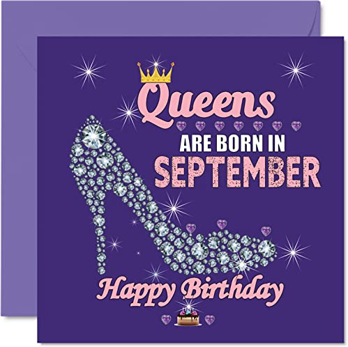 Geburtstagskarten Frauen – Queens Are Born In September – Happy Birthday Cards Ehefrau Freundin Mutter Tochter Schwester Oma Tante Großmutter Freund 145 mm x 145 mm humorvolle Grußkarten Geschenkideen